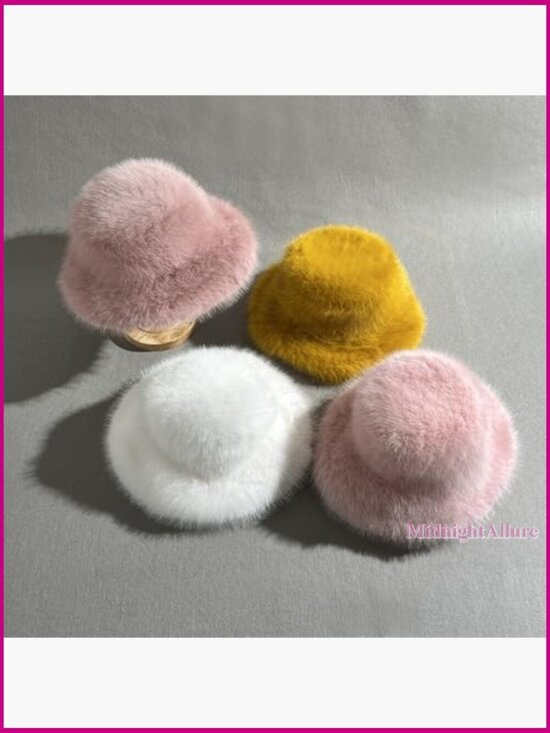 Oversized Faux Fur Bucket Hat, Winter Beanie, Adjustable Unisex main image 5